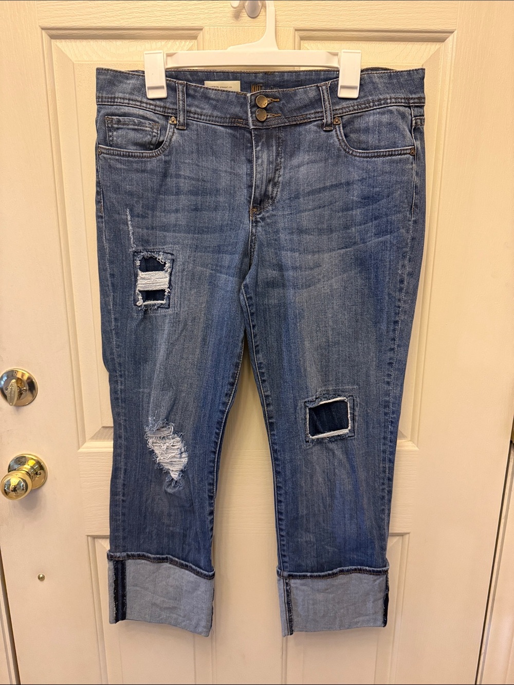 KUT Women's Distressed Cuffed Blue Jeans